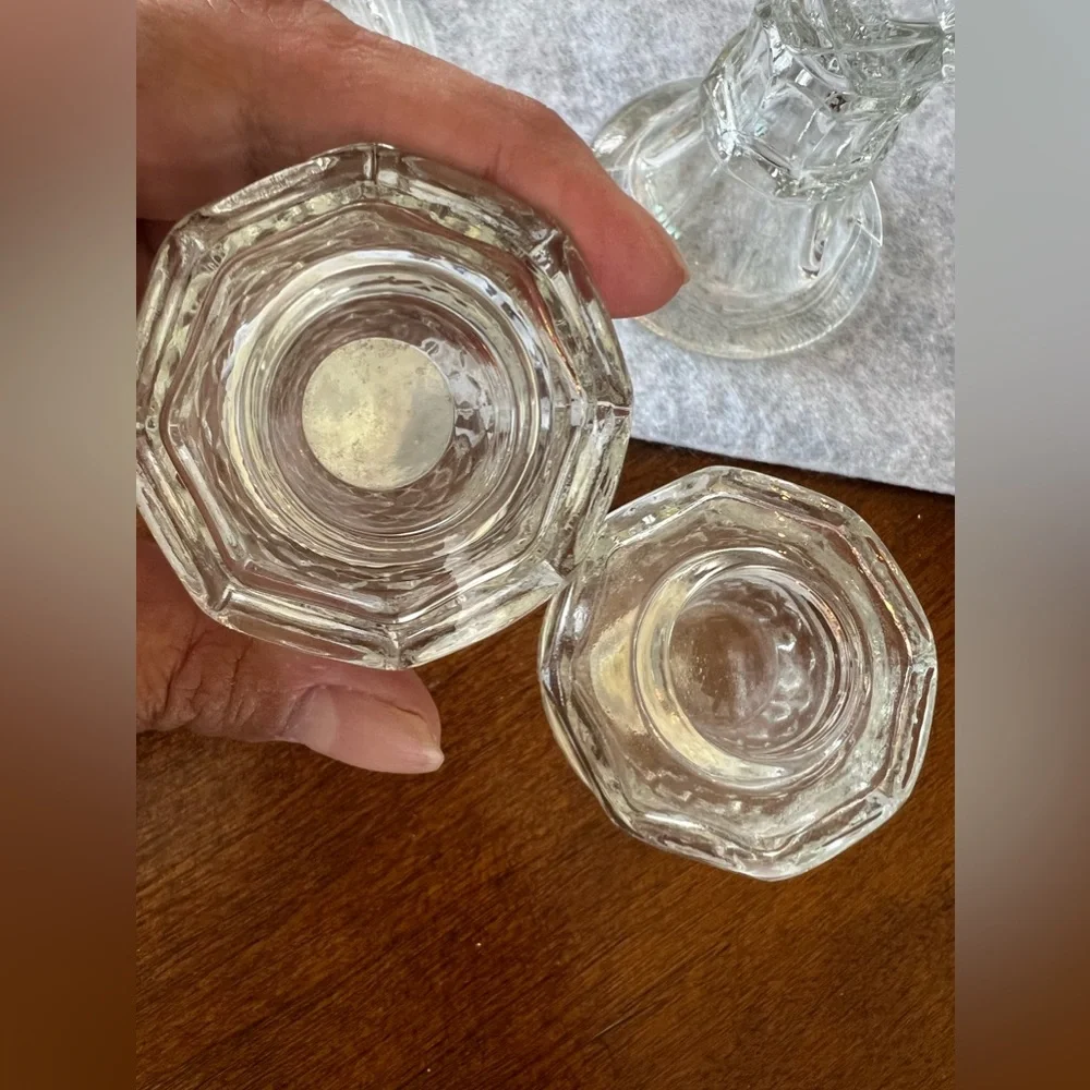 Candlestick Pair Diamond Pattern 8.25" Clear Glass for Taper Candles - Picture 5 of 7